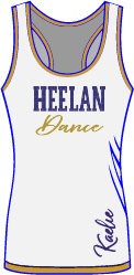 MOCK UP OF A DANCE team high school on tank top in white blue and gold
